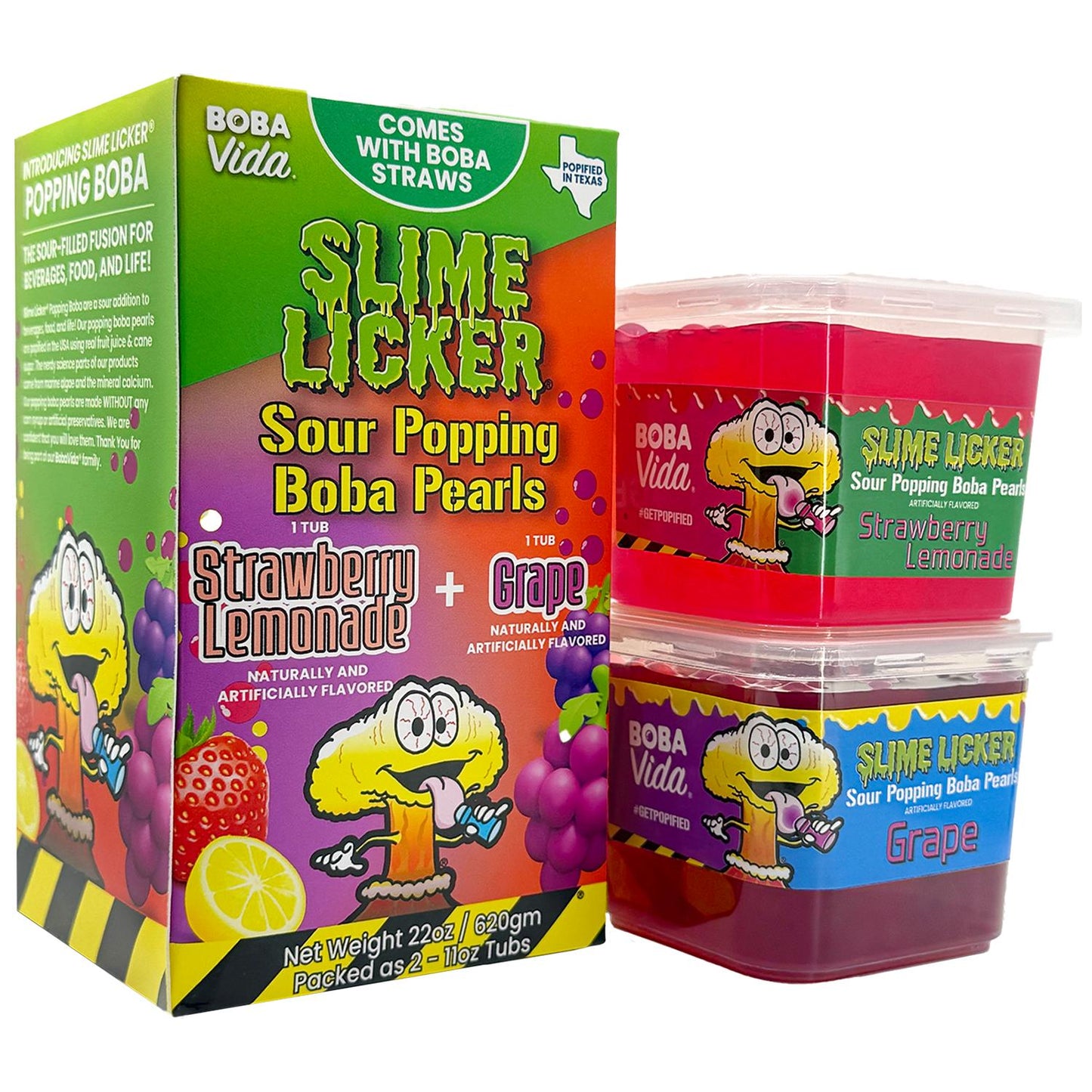 Slime Licker by BobaVida Strawberry Lemonade & Grape Sour Popping Boba Pearls