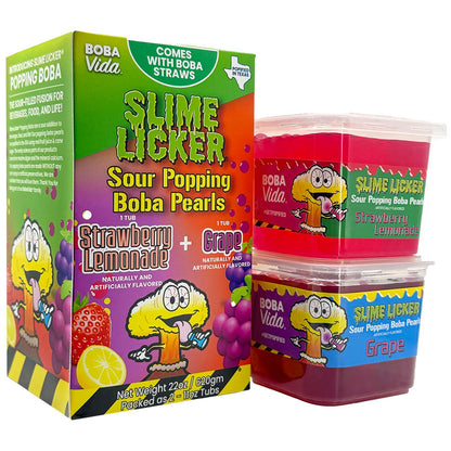 Slime Licker by BobaVida Strawberry Lemonade & Grape Sour Popping Boba Pearls