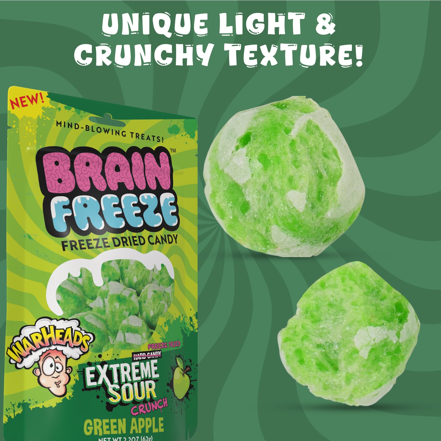 Brain Freeze Warheads Green Apple Dried Candy