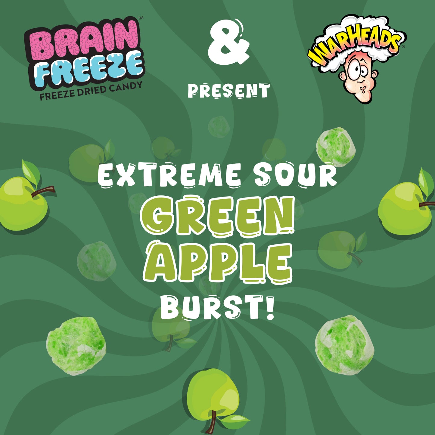 Brain Freeze Warheads Green Apple Dried Candy