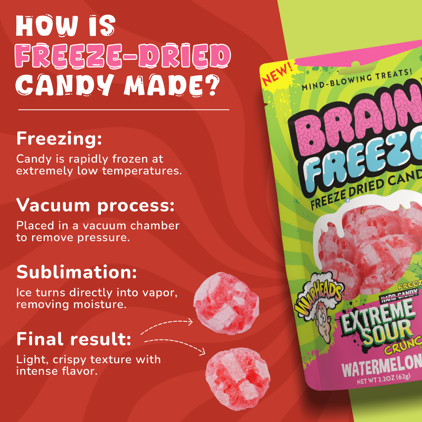 Brain Freeze Warheads Watermelon Dried Candy