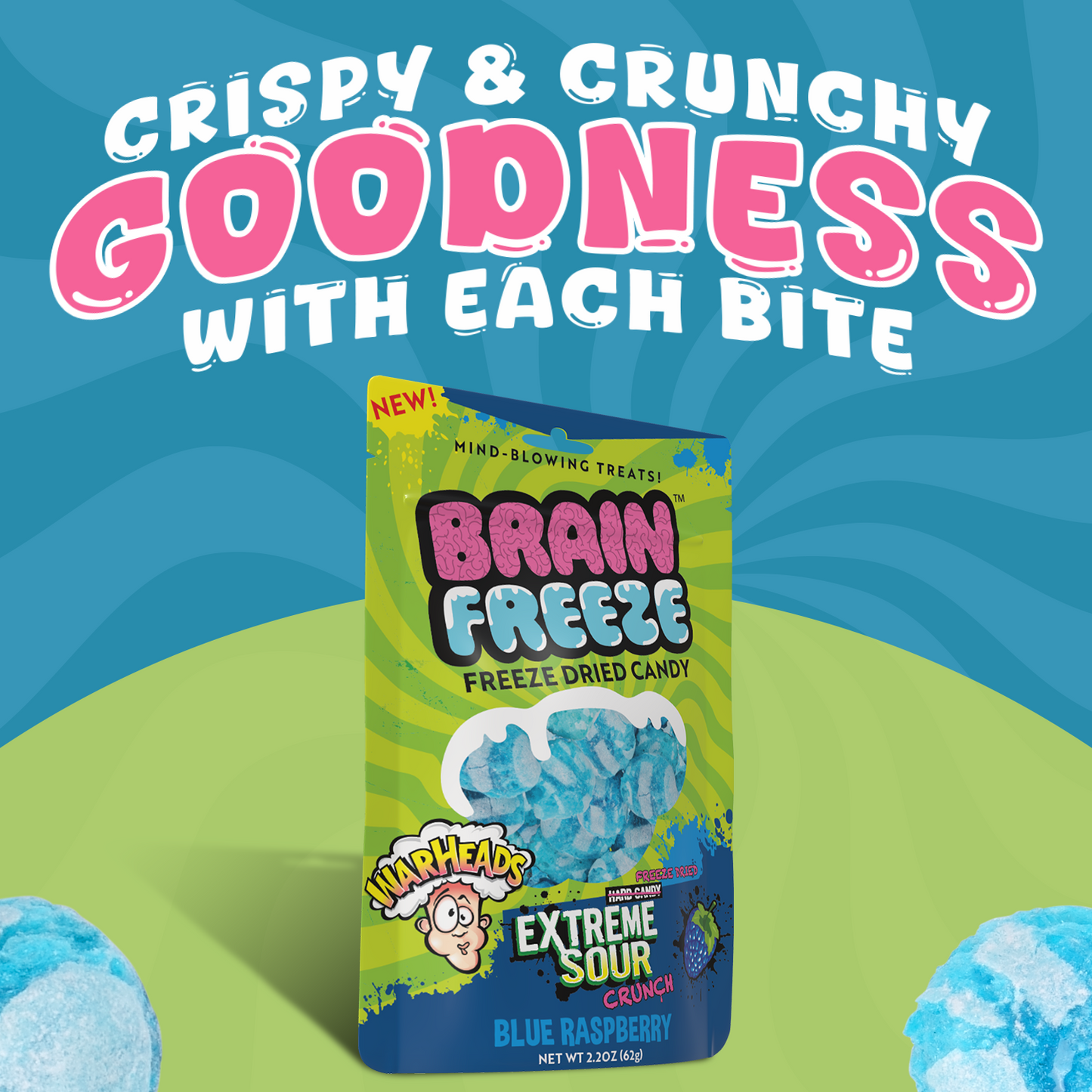 Brain Freeze Warheads Blue Raspberry Dried Candy