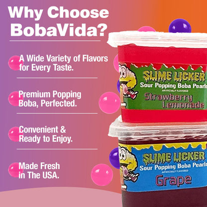 Slime Licker by BobaVida Strawberry Lemonade & Grape Sour Popping Boba Pearls