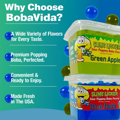 Slime Licker by BobaVida Blue Raspberry & Green Apple Sour Popping Boba Pearls