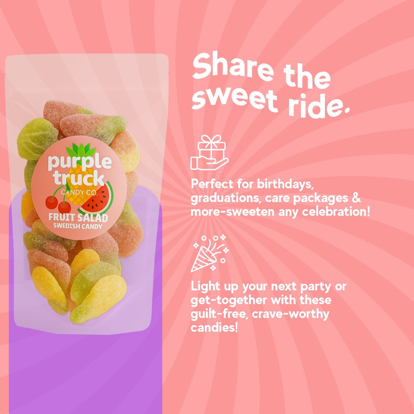 Purple Truck Candy Co. Fruit Salad Swedish Candy Mix .5 Pounds